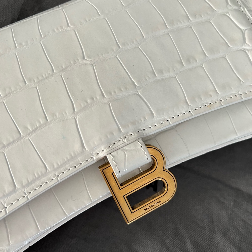 Balenciaga hourglass croc embossed white leather bag - Picture 3 of 7